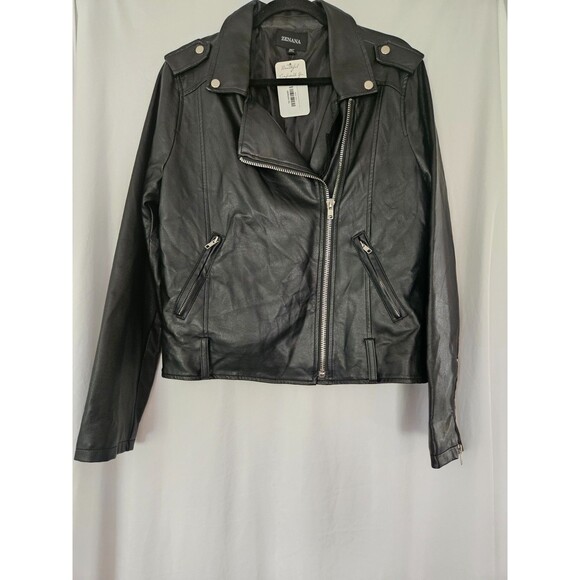 Zenana Outfitters Jackets & Blazers - Zenana Faux Vegan Leather Moto Jacket Black‎  Embossed Zip XL Vegan Biker Style